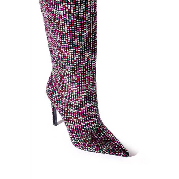 NEW AZALEA WANG women's izzy embellished boot in pink multi - Picture 3 of 3